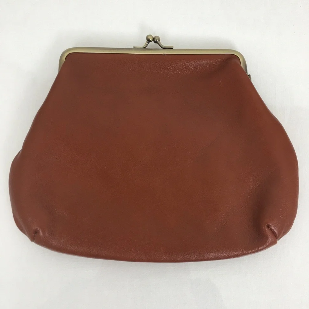 Patricia Nash Savena Kisslock Leather Wristlet Wallet Clutch Brown